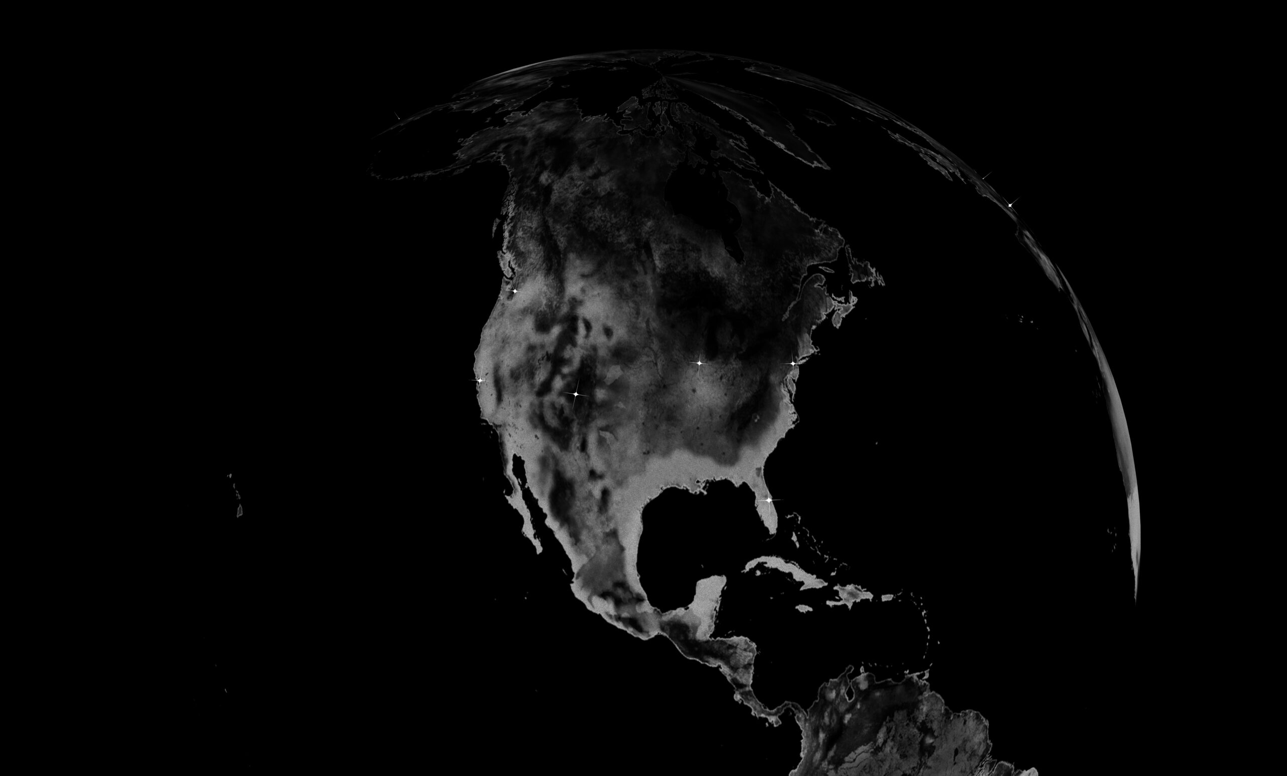 AlphaGeo key visual — Earth from space, North America in monochrome